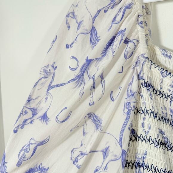 JessKae The Fox Group Quincy Horse Equestrian Midi Smocked Dress Blue Small - Picture 9 of 15